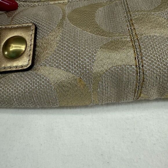 Coach Purse Gold Canvas Leather Jacquard Tote Hobo Shoulder Bag L0868-13500 - Picture 3 of 12
